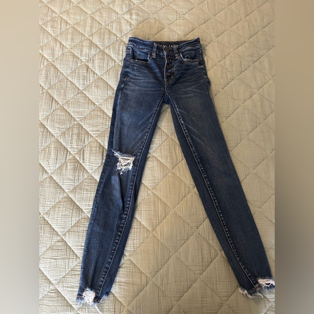 American Eagle Outfitters Dark Blue Ripped Skinny Jeans